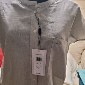 Button front short sleeve striped button up shirt